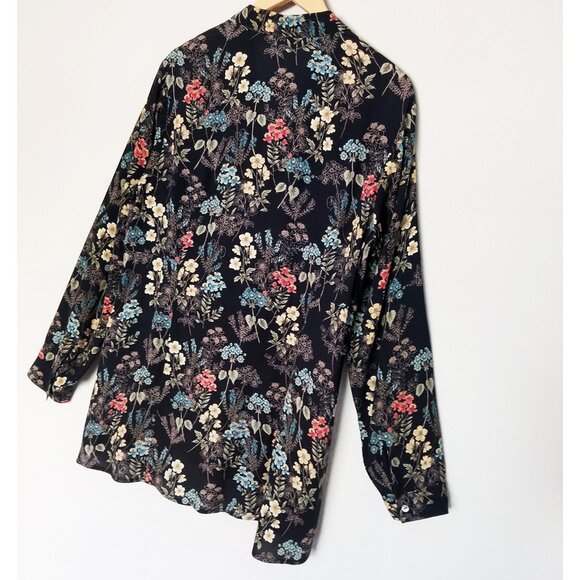 J. Jill Black Botanical Floral Button Front Shirt Blouse Tunic Long Sleeves M - Picture 15 of 15